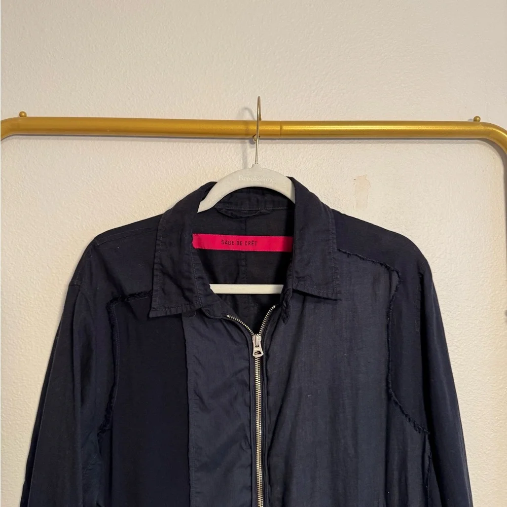 SAGE DE CRET LINEN BLEND ZIP LIGHT NAVY JACKET SZ L MADE IN‎ JAPAN